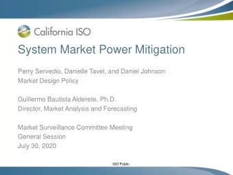 System Market Power Mitigation  Perry Servedio, Danielle Tavel, and Daniel Johnson  Market Design