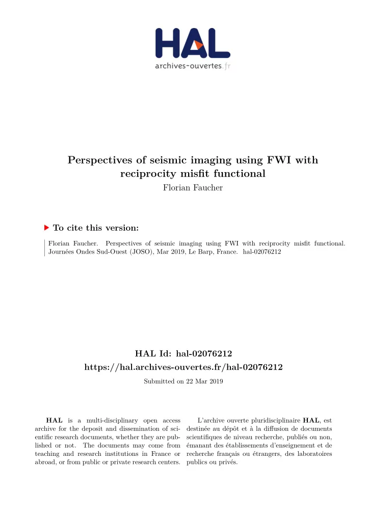 reciprocity misfjt functional perspectives of seismic