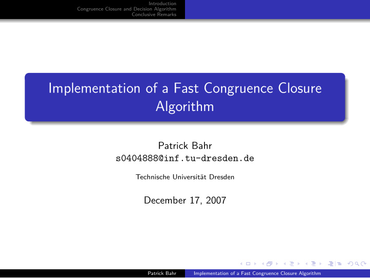 implementation of a fast congruence closure algorithm