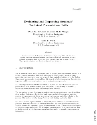 Evaluating and Improving Students  Technical Presentation Skills  Peter W. de Graaf, Cameron H.