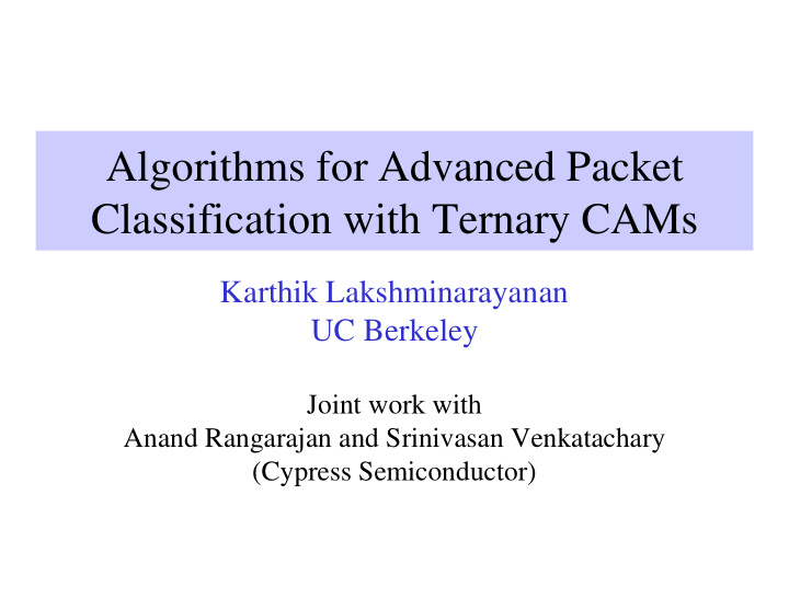 algorithms for advanced packet classification with