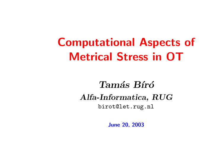 computational aspects of metrical stress in ot