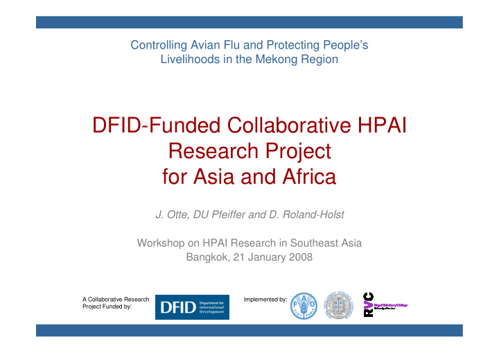dfid funded collaborative hpai research project for asia