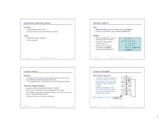 1  Liveness by Example (cont)  Control Flow Graphs (CFGs) Live range of a  Definition  a is live
