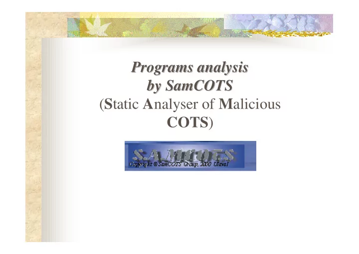 programs analysis programs analysis by samcots by samcots