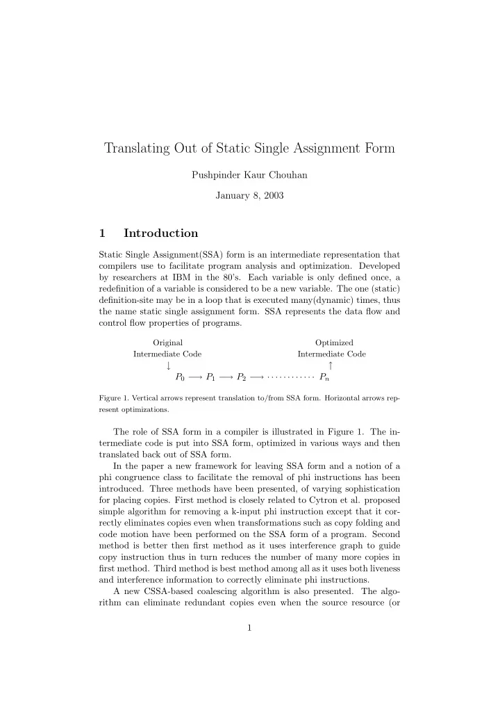 translating out of static single assignment form