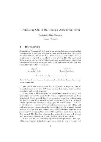 Translating Out of Static Single Assignment Form  Pushpinder Kaur Chouhan  January 8, 2003  1