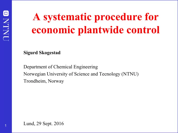 economic plantwide control