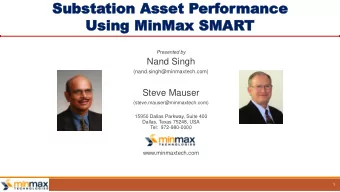 Substa  Sub  station Asset P  tion Asset Perf  erfor  ormance  mance  Using MinMax  Using  MinMax