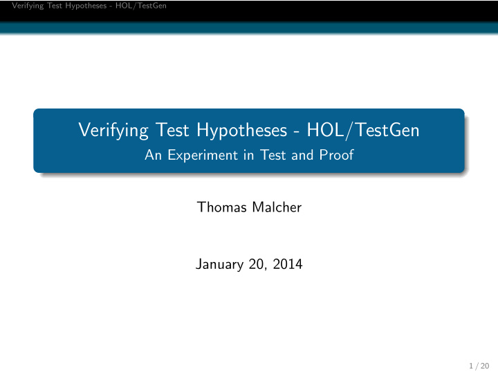 verifying test hypotheses hol testgen