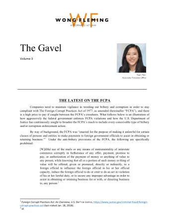 The Gavel  Volume  3      THE LATEST ON THE FCPA  Companies need to maintain vigilance in