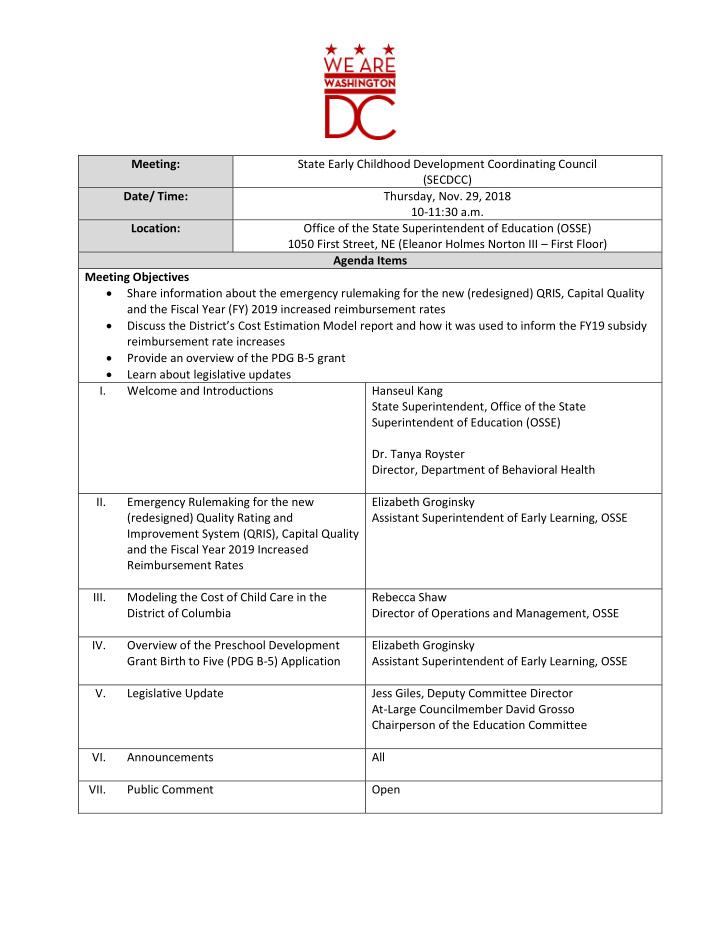 meeting state early childhood development coordinating