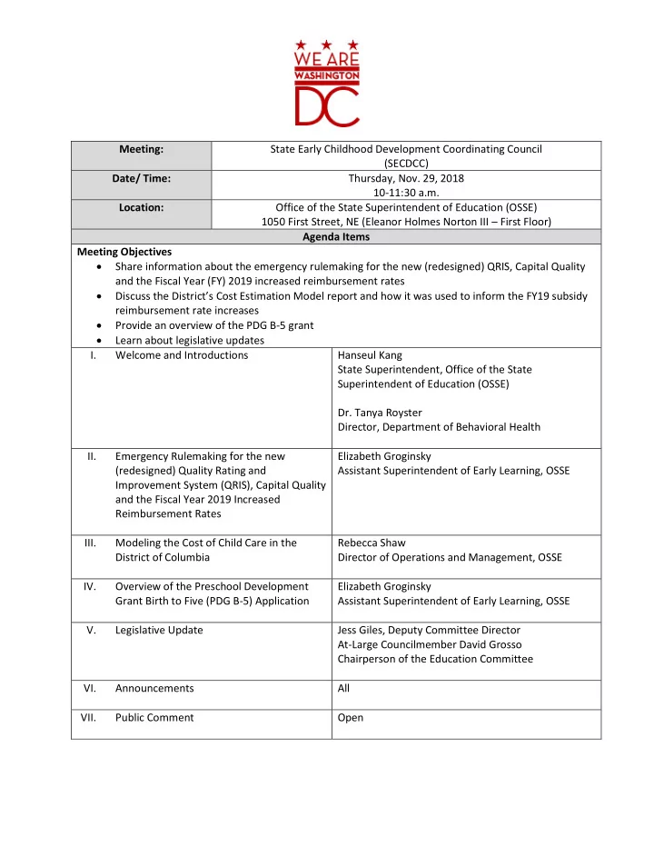meeting state early childhood development coordinating