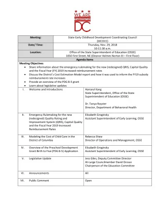 Meeting:  State Early Childhood Development Coordinating Council  (SECDCC)  Date/ Time:  Thursday,