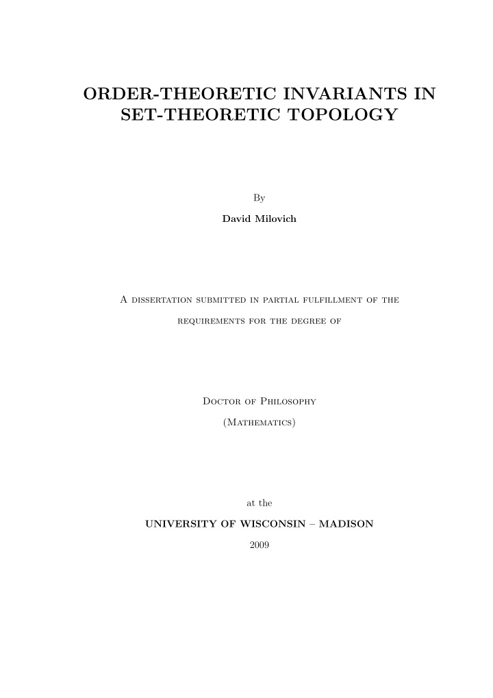 order theoretic invariants in set theoretic topology