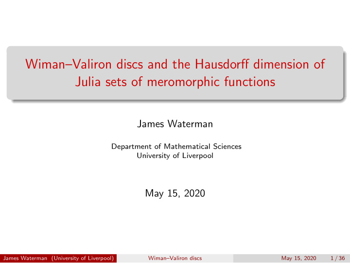 wiman valiron discs and the hausdorff dimension of julia
