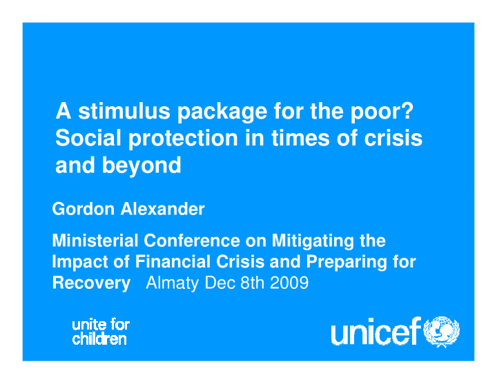 a stimulus package for the poor social protection in