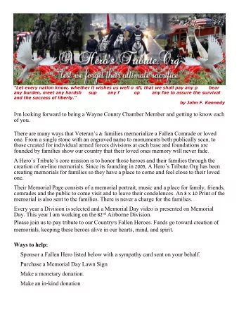 I'm looking forward to being a Wayne County Chamber Member and getting to know each  of you.  There