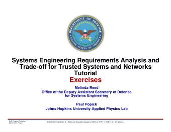 Exercises  Melinda Reed  Office of the Deputy Assistant Secretary of Defense  for Systems