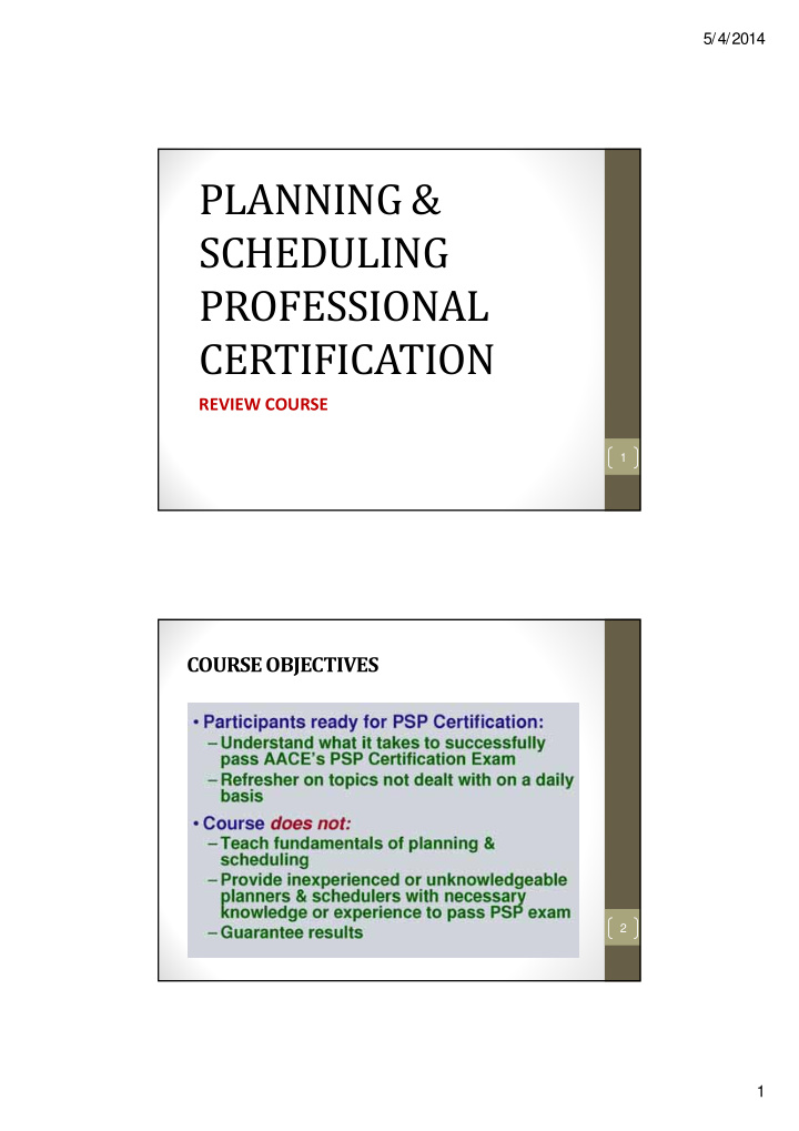 planning scheduling professional certification