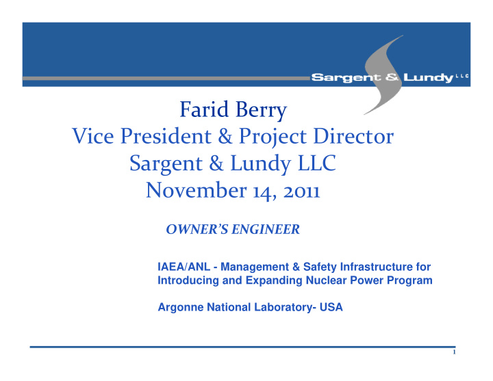 farid berry vice president project director sargent lundy