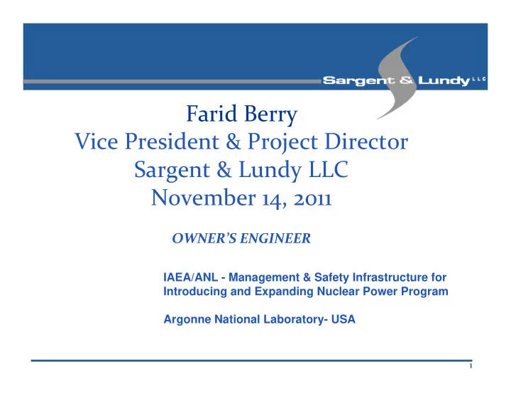 farid berry vice president project director sargent lundy