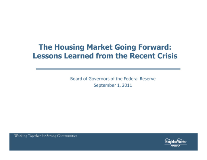 the housing market going forward lessons learned from the