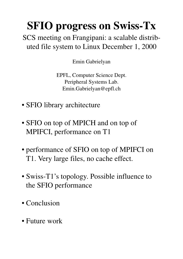 sfio progress on swiss tx