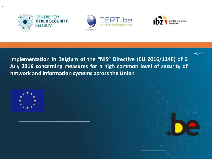 implementation in belgium of the nis directive eu 2016