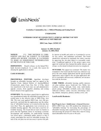 Page 1  LEXSEE 2004 CONN. SUPER. LEXIS 123  Avalonbay Communities, Inc. v. Milford Planning and