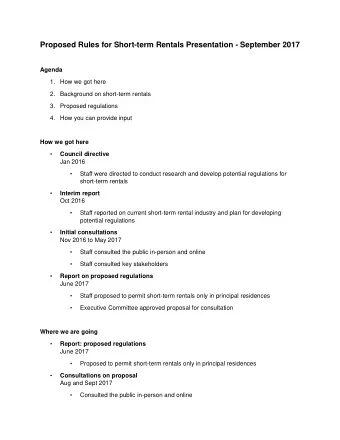 Consulted key stakeholders  Report: regulations  Nov and Dec 2017 Understanding short-term