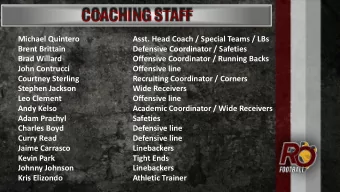 COACHING STAFF  Michael Quintero  Asst. Head Coach / Special Teams / LBs  Brent Brittain  Defensive