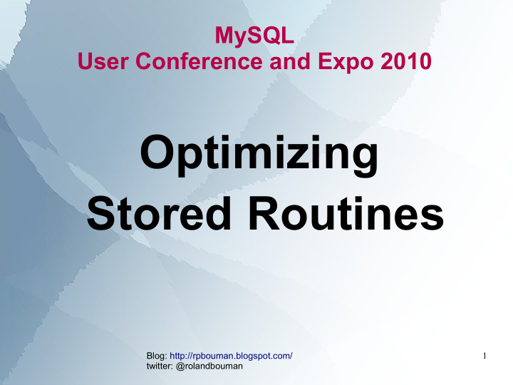optimizing stored routines