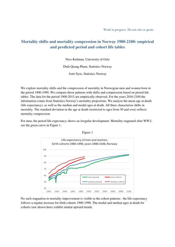 mortality shifts and mortality compression in norway 1900