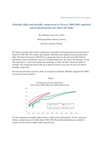 Mortality shifts and mortality compression in Norway 1900-2100: empirical  and predicted period and