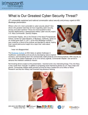 What is Our Greatest Cyber-Security Threat?  OT vulnerability explained and national conversation