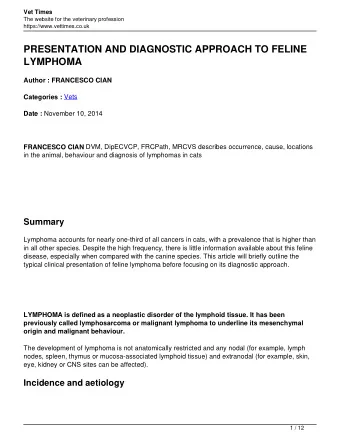 PRESENTATION AND DIAGNOSTIC APPROACH TO FELINE  LYMPHOMA  Author : FRANCESCO CIAN Categories : Vets