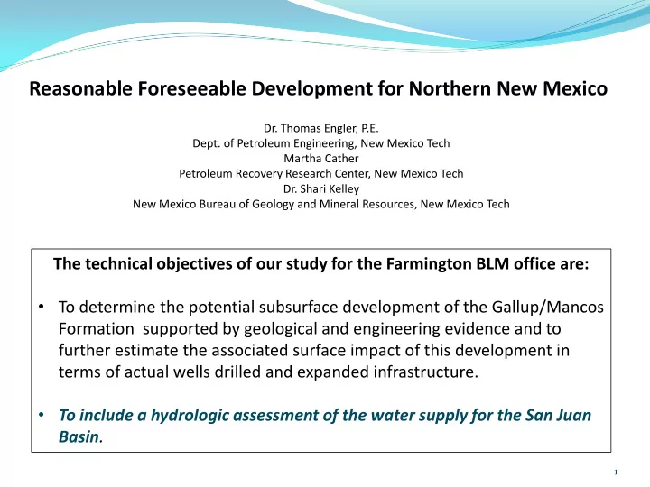 reasonable foreseeable development for northern new mexico