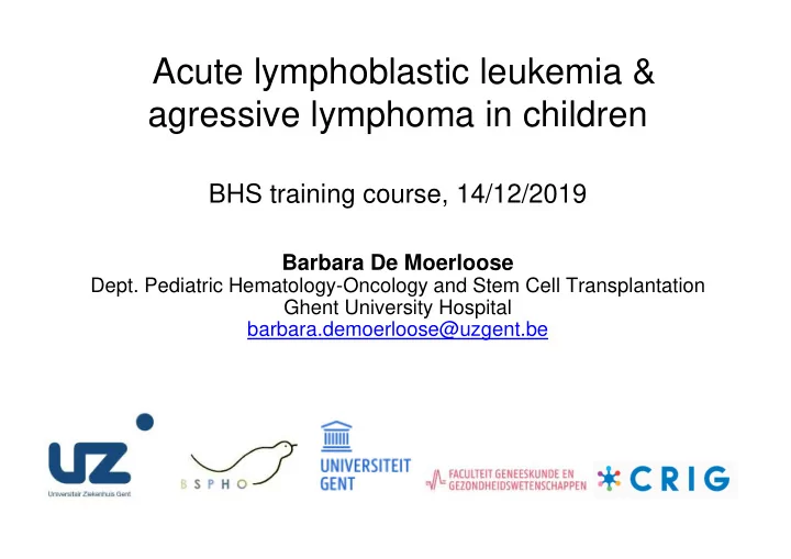 acute lymphoblastic leukemia amp agressive lymphoma in
