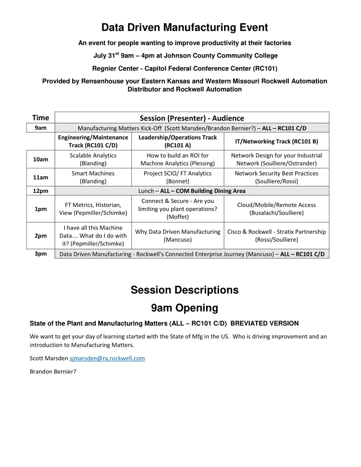 data driven manufacturing event