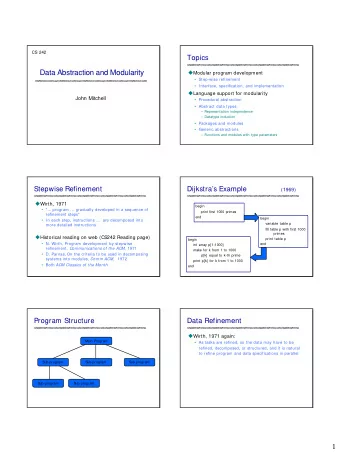 Data Abstraction and Modularity  Modular program development   Step-wise refinement