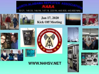 WWW.N4HSV.NET  NARA Agenda Jan 2020  Presidents Opening Remarks  Rob: N4WGY  2018 Year End