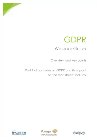 GDPR  Webinar Guide Overview and key points  Part 1 of our series on GDPR and its impact  on the