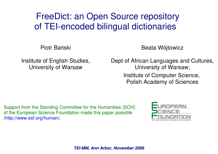 freedict an open source repository of tei encoded