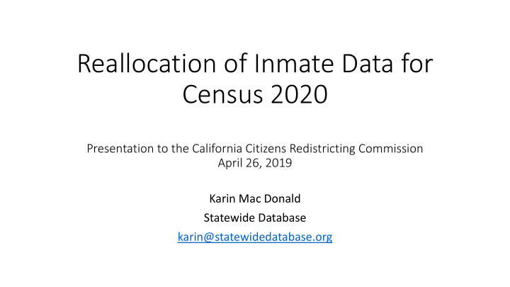 reallocation of inmate data for census 2020