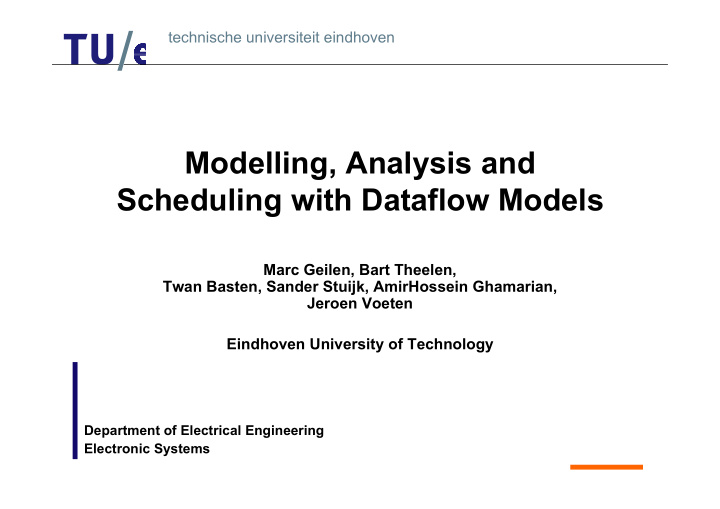 modelling analysis and scheduling with dataflow models
