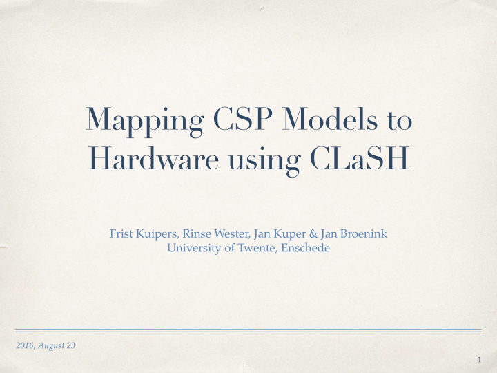 mapping csp models to hardware using clash