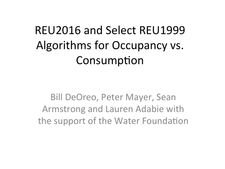 reu2016 and select reu1999 algorithms for occupancy vs