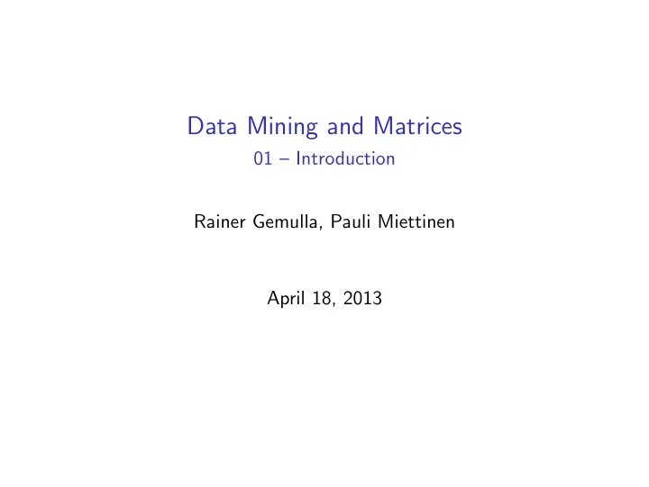 data mining and matrices