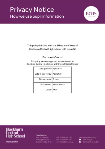 This policy is in line with the Ethos and Values of  Blackburn Central High School with Crosshill